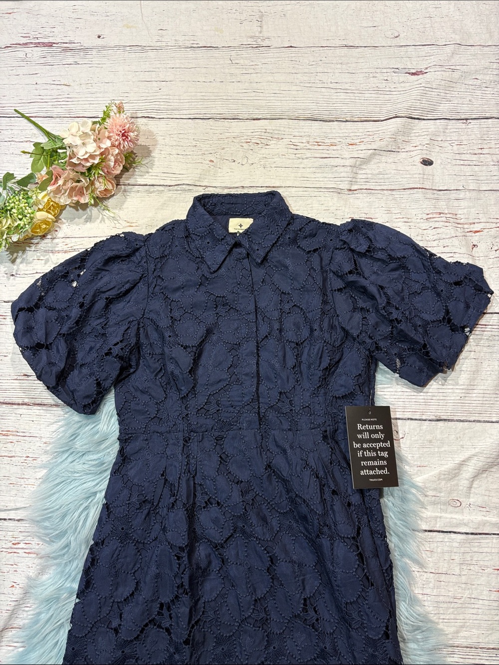 NWT Tuckernuck Navy Eyelet Crochet Floral Delaney Midi Dress - Picture 5 of 10